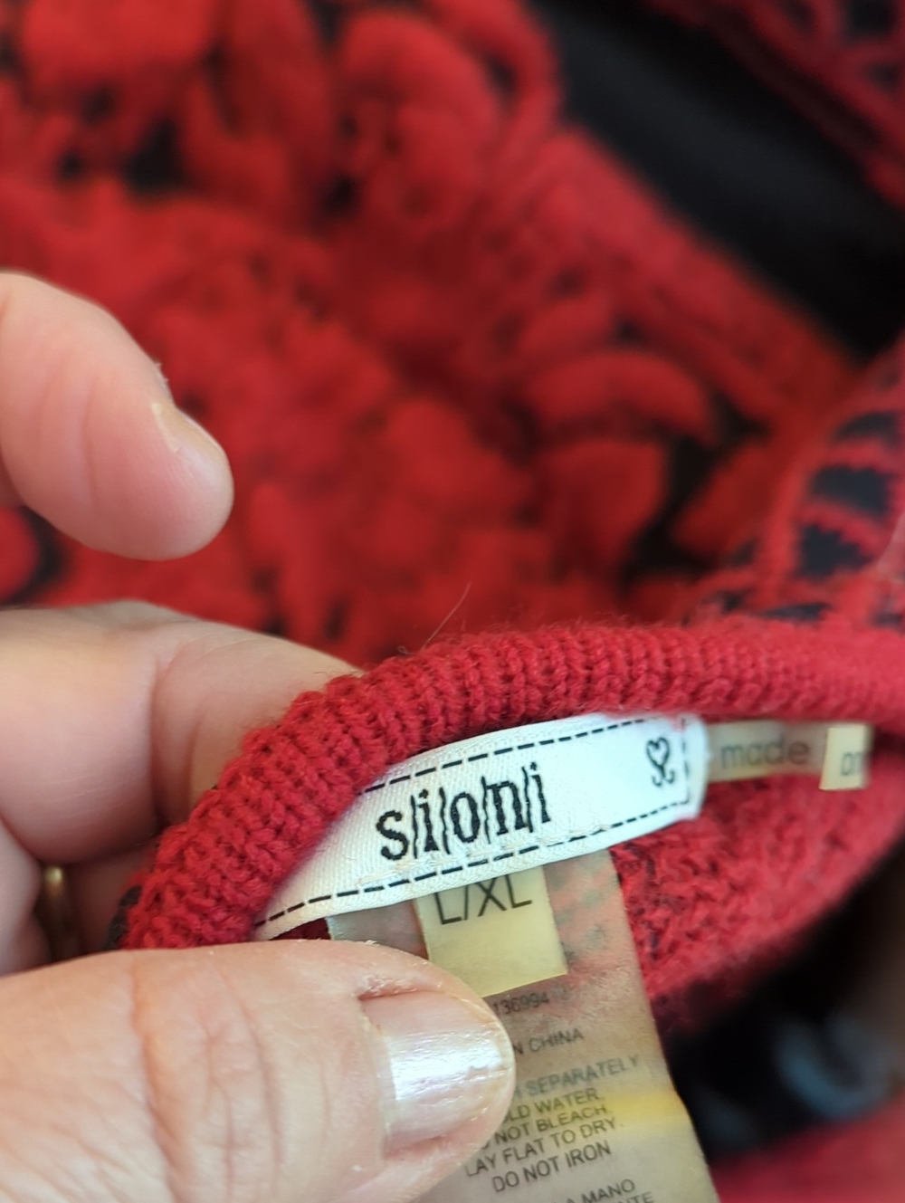 SIONI Red Black Baroque Knit Waterfall Cardigan Sweater L/XL HTF - Picture 12 of 15